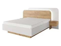 Lit coffre avec chevets 160 x 200 cm - Avec LEDs - Coloris : Naturel et blanc - DESADO