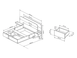 Lit coffre avec chevets 160 x 200 cm - Avec LEDs - Coloris : Naturel et blanc - DESADO