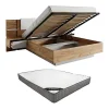 Lit coffre avec chevets 160 x 200 cm - Avec LEDs - Coloris : Naturel et blanc + Matelas - ELYNIA