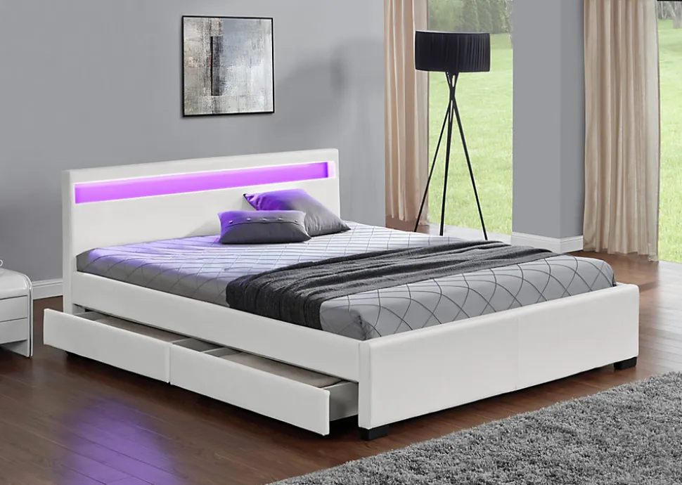 Lit coffre avec LED 160 x 200 cm blanc - ENFIELD