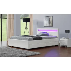 Lit coffre avec LED 160 x 200 cm blanc - ENFIELD