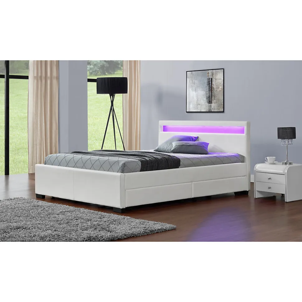 Lit coffre avec LED 160 x 200 cm blanc - ENFIELD