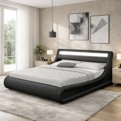 Lit coffre avec LED 140 x 190 cm noir - PORTLAND