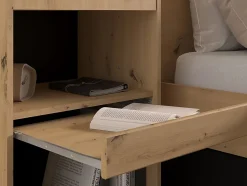 Lit coffre avec pont 140 x 190 cm - Coloris : Naturel et noir + Matelas - LUDARO