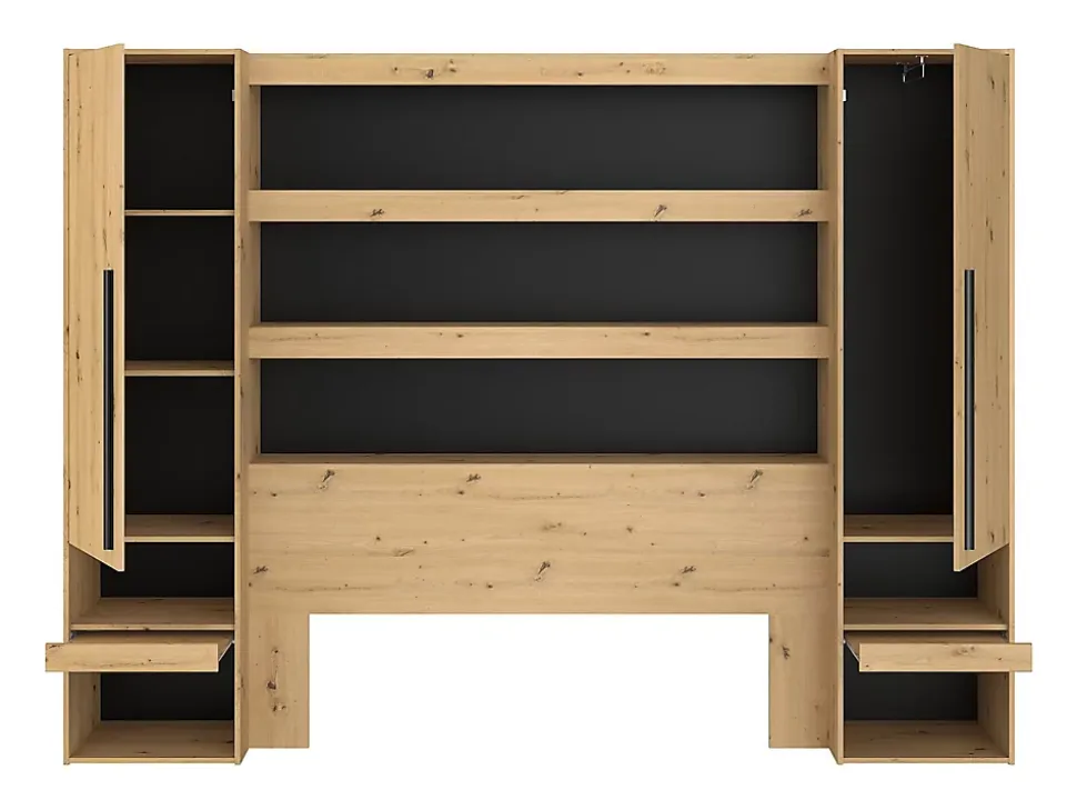 Lit coffre avec pont 140 x 190 cm - Coloris : Naturel et noir + Matelas - LUDARO