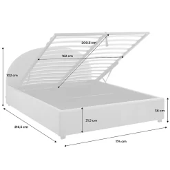 Lit coffre avec sommier à lattes et tête de lit. finition bouclette. blanc. L216.5 x P174 x H102cm