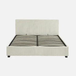 Lit coffre avec sommier à lattes et tête de lit. finition velours côtelé blanc. L 211 x P 168 x H 86cm