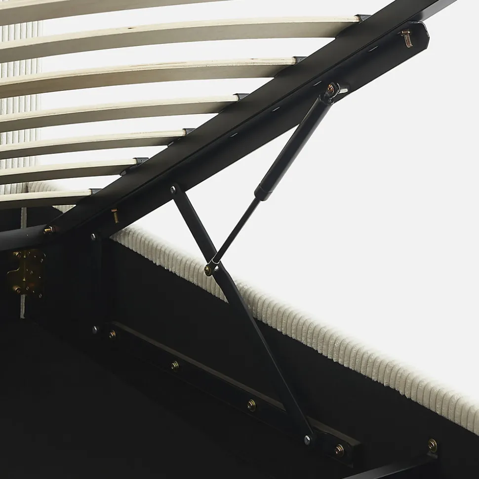 Lit coffre avec sommier à lattes et tête de lit. finition velours côtelé blanc. L 211 x P 168 x H 86cm