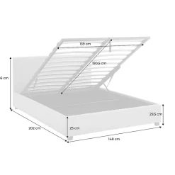 Lit coffre avec sommier à lattes et tête de lit. finition tissu beige. L 202 x P 148 x H 86cm