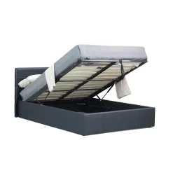 Lit coffre avec sommier CANEL 160x200 en simili cuir, coloris noir