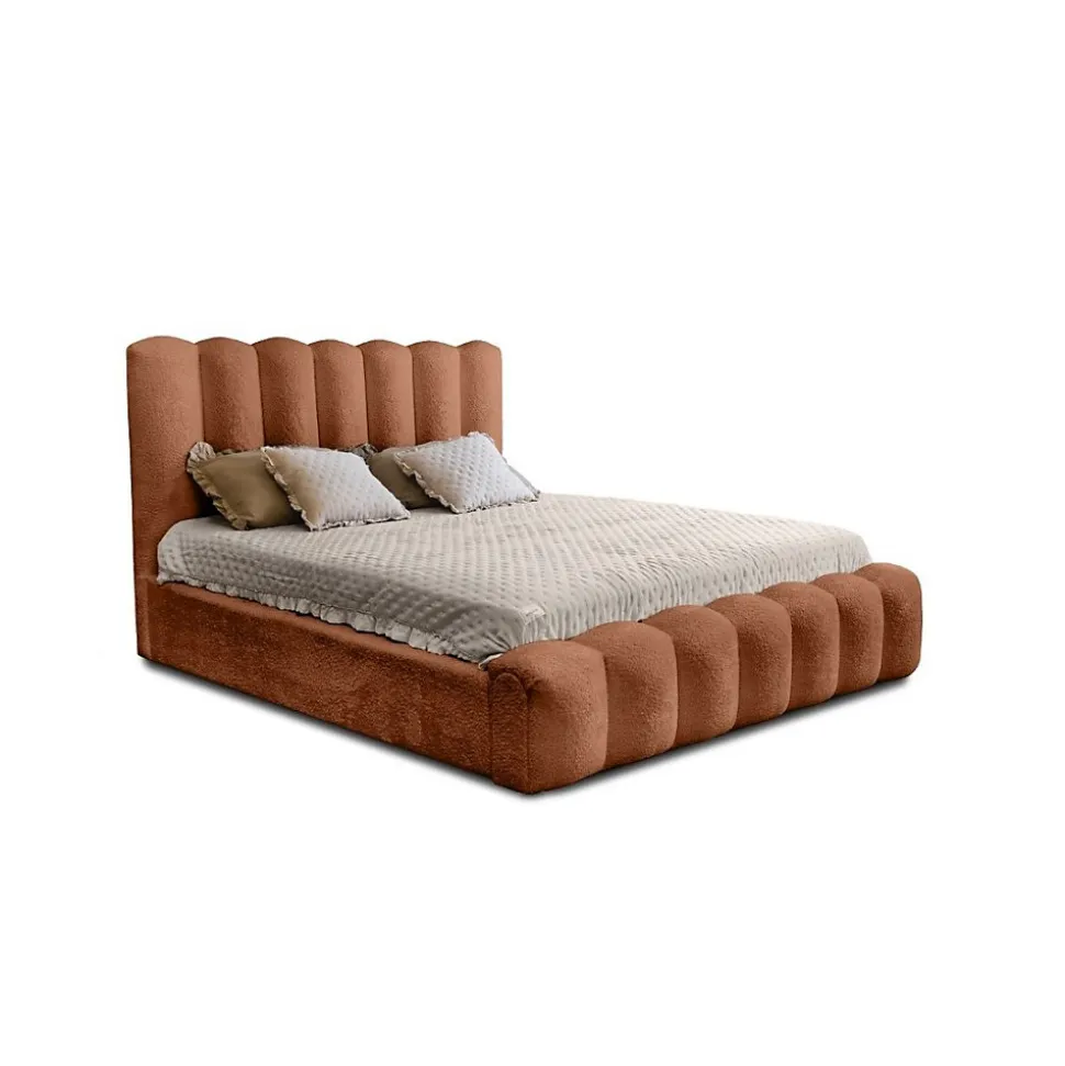 Lit coffre BADJA Tissu bouclé Terracota 140x200 cm Sommier relevable Design haut de gamme