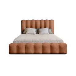 Lit coffre BADJA Tissu bouclé Terracota 140x200 cm Sommier relevable Design haut de gamme