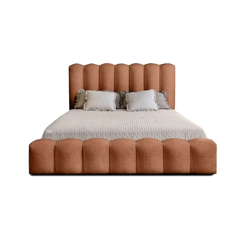 Lit coffre BADJA Tissu bouclé Terracota 140x200 cm Sommier relevable Design haut de gamme