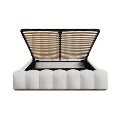 Lit coffre BADJA Tissu bouclé Perle de lin 180x200 cm Sommier relevable Design haut de gamme