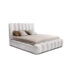 Lit coffre BADJA Tissu bouclé Perle de lin 180x200 cm Sommier relevable Design haut de gamme