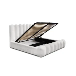 Lit coffre BADJA Tissu bouclé Perle de lin 180x200 cm Sommier relevable Design haut de gamme