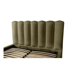 Lit coffre BADJA Tissu bouclé Sauge sèchée 160x200 cm Sommier relevable Design haut de gamme