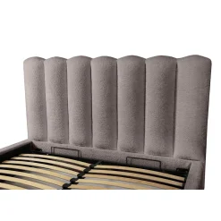 Lit coffre BADJA Tissu bouclé Taupe cendré 140x200 cm Sommier relevable Design haut de gamme