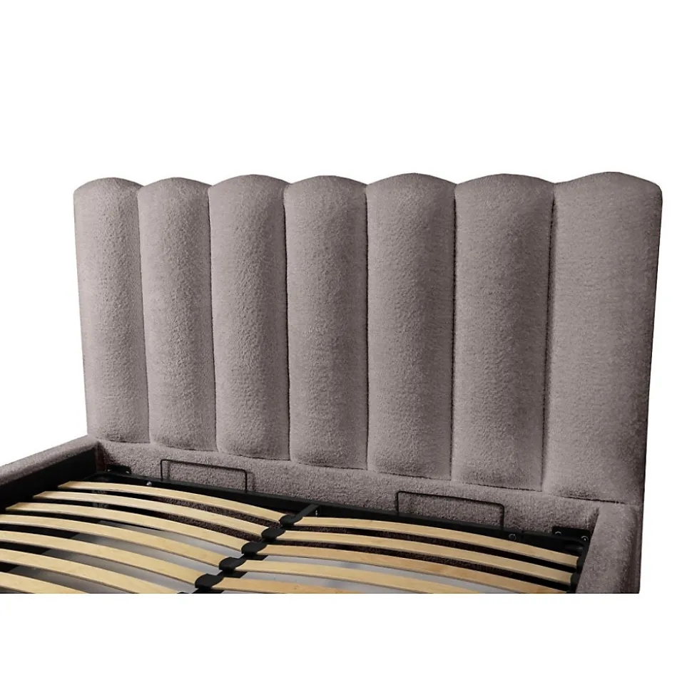 Lit coffre BADJA Tissu bouclé Taupe cendré 140x200 cm Sommier relevable Design haut de gamme