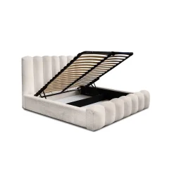 Lit coffre BADJA Tissu bouclé Ivoire rosé 180x200 cm Sommier relevable Design haut de gamme