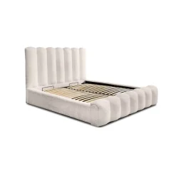 Lit coffre BADJA Tissu bouclé Ivoire rosé 180x200 cm Sommier relevable Design haut de gamme