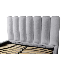 Lit coffre BADJA Tissu bouclé Perle daube 140x200 cm Sommier relevable Design haut de gamme