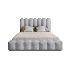 Lit coffre BADJA Tissu bouclé Perle daube 140x200 cm Sommier relevable Design haut de gamme
