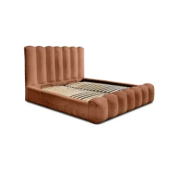 Lit coffre BADJA Tissu bouclé Terracota 180x200 cm Sommier relevable Design haut de gamme