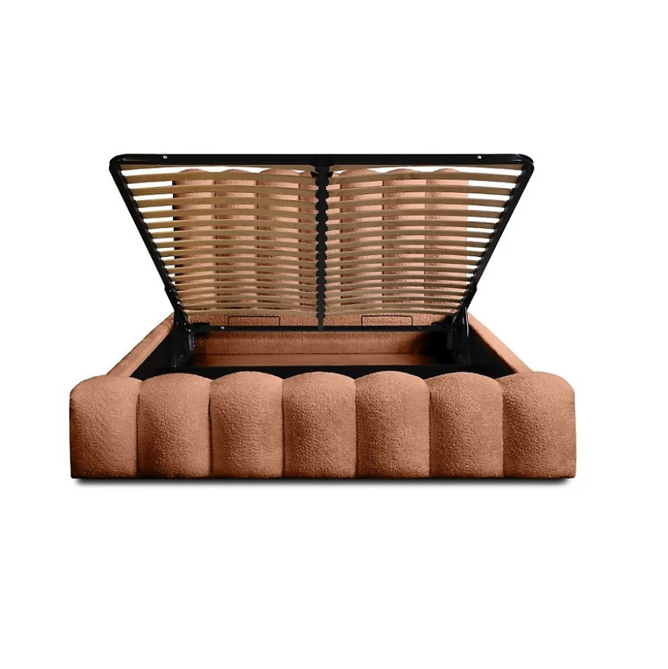 Lit coffre BADJA Tissu bouclé Terracota 180x200 cm Sommier relevable Design haut de gamme