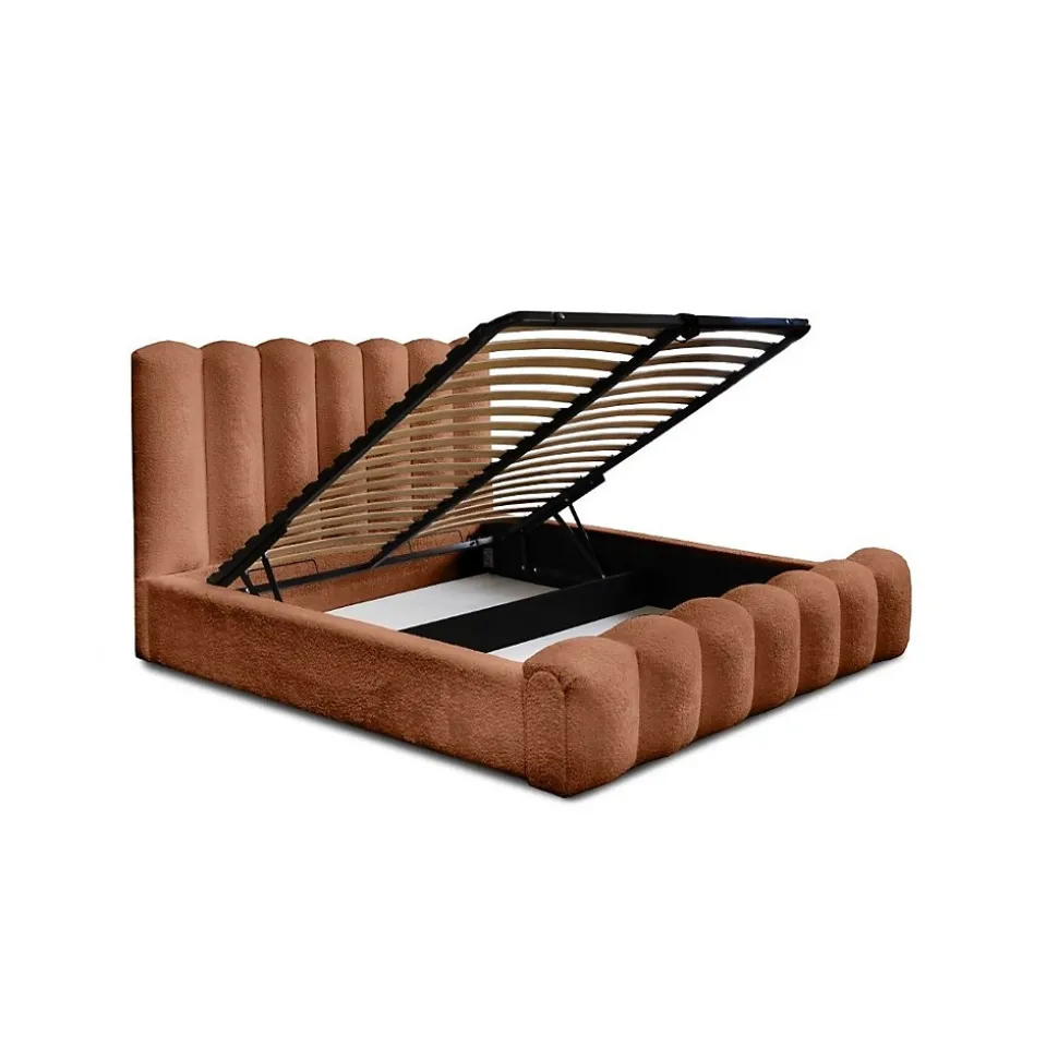 Lit coffre BADJA Tissu bouclé Terracota 180x200 cm Sommier relevable Design haut de gamme