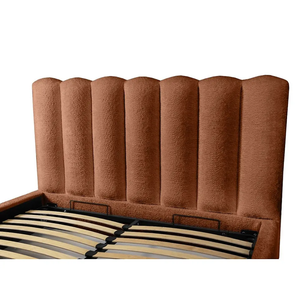 Lit coffre BADJA Tissu bouclé Terracota 180x200 cm Sommier relevable Design haut de gamme
