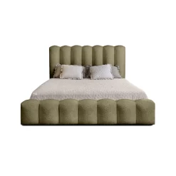 Lit coffre BADJA Tissu bouclé Sauge sèchée 140x200 cm Sommier relevable Design haut de gamme