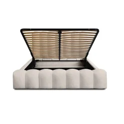 Lit coffre BADJA Tissu bouclé Ivoire rosé 140x200 cm Sommier relevable Design haut de gamme