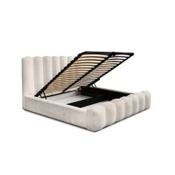 Lit coffre BADJA Tissu bouclé Ivoire rosé 140x200 cm Sommier relevable Design haut de gamme