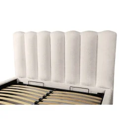 Lit coffre BADJA Tissu bouclé Ivoire rosé 140x200 cm Sommier relevable Design haut de gamme