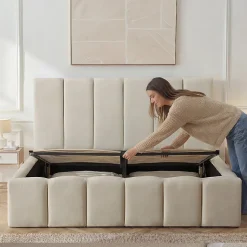 Lit coffre beige Madeleine 180x200 cm