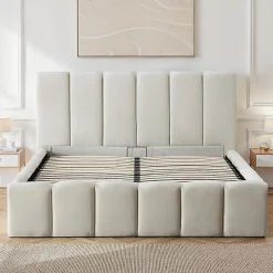 Lit coffre beige Madeleine 180x200 cm