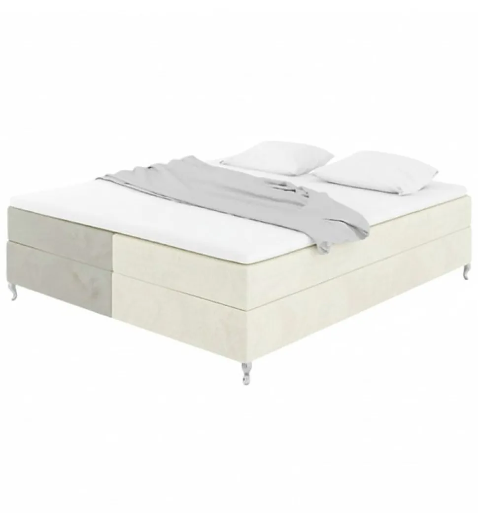 Lit Coffre Bicolore 160x200 cm Velours Alcantara beige et sable avec Matelas et Rangement Integre