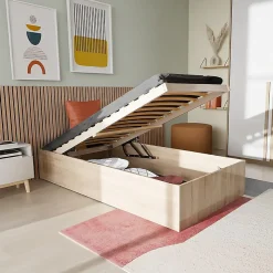 Lit coffre BILBAO 90x200 cm + sommier / Décor chêne blanchi