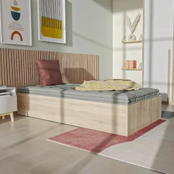 Lit coffre BILBAO 90x200 cm + sommier / Décor chêne blanchi