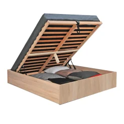 Lit coffre BILBAO 140x190 cm + sommier / Décor chêne blanchi