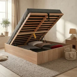 Lit coffre BILBAO 140x190 cm + sommier / Décor chêne blanchi