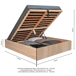 Lit coffre BILBAO 140x190 cm + sommier / Décor chêne blanchi