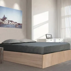 Lit coffre BILBAO 160x200 cm + sommier / Décor chêne blanchi