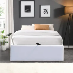 Lit coffre blanc - 100x200 cm - 12 lattes - montage rapide - revetement facile d'entretien - - style moderne