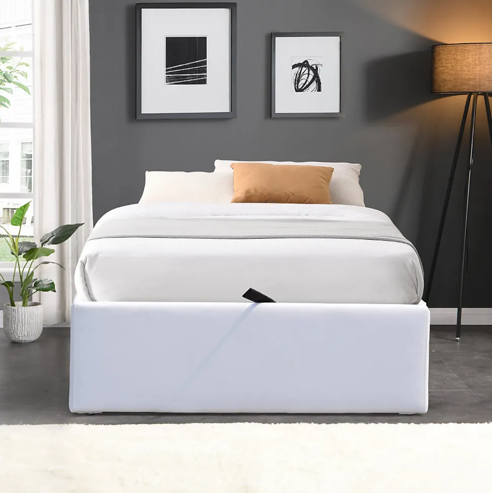 Lit coffre blanc - 100x200 cm - 12 lattes - montage rapide - revetement facile d'entretien - - style moderne