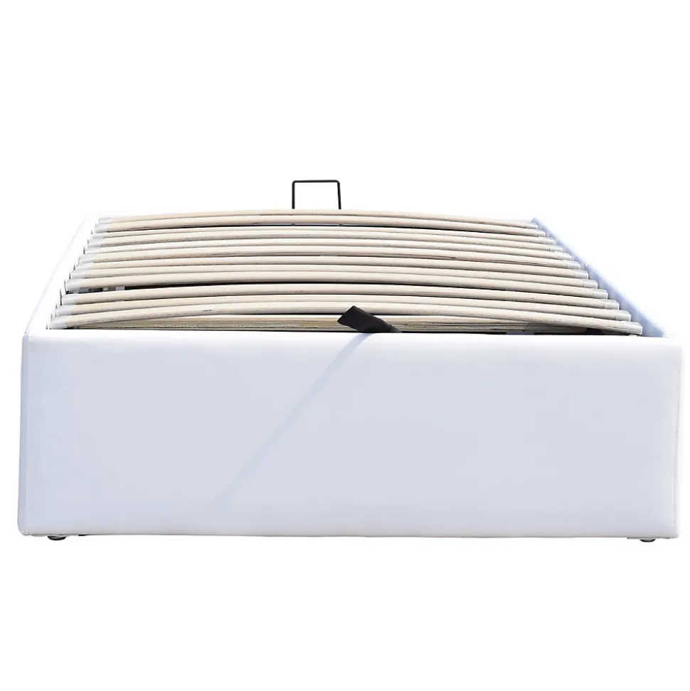Lit coffre blanc - 100x200 cm - 12 lattes - montage rapide - revetement facile d'entretien - - style moderne