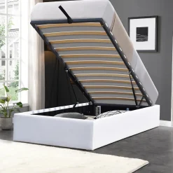 Lit coffre blanc - 100x200 cm - 12 lattes - montage rapide - revetement facile d'entretien - - style moderne