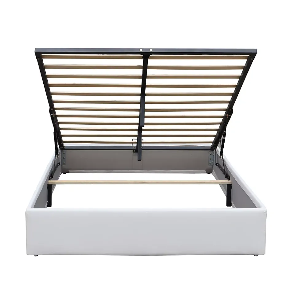 Lit coffre blanc Loris - 140x190 cm - avec pieds - matelas 2x12 lattes - facile entretien - confort optimal - style moderne -