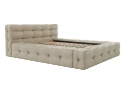 Lit coffre capitonné 140 x 190 cm - Tissu chiné - Beige + Matelas - LERUCO